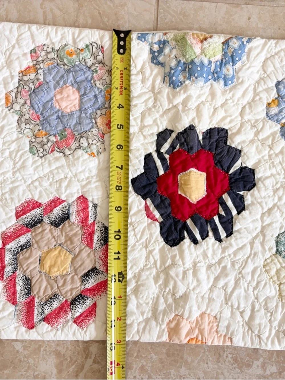 Country Patchwork Grandmother’s Flower Garden Patchwork Table Runner Vintage